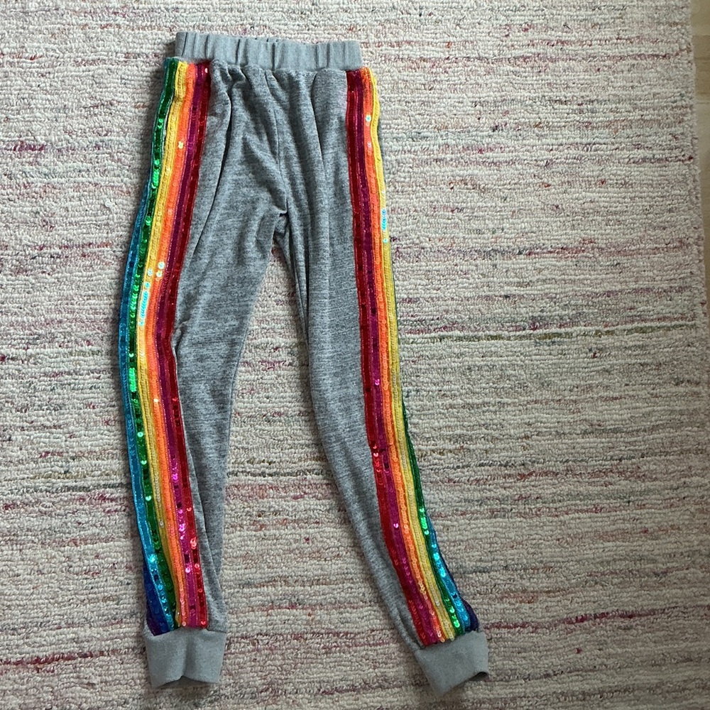 Lola + The Boys Gray Joggers with Colorful Sequin Stripes